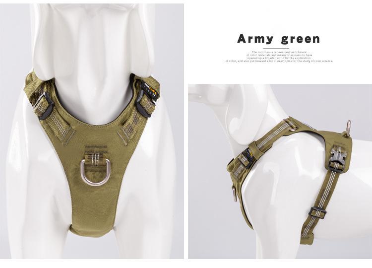 JMT-764298 Traction Waterproof Reflective Pet Dog Chest Strap in Army Green, Black, and Purple - Size XXS to XL