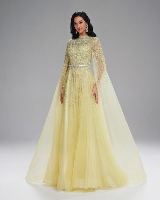 JMT-764362 Elegant Yellow Evening Dress with Flattering Silhouette