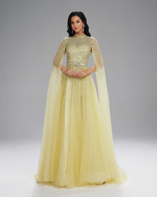 JMT-764362 Elegant Yellow Evening Dress with Flattering Silhouette