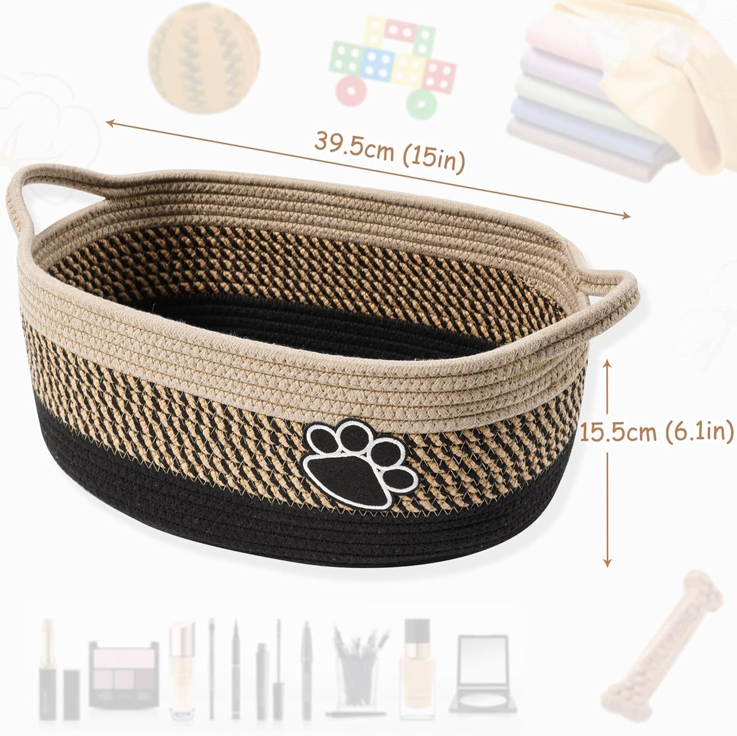 JMT-764938 Handmade Light Beige Woven Storage Basket with Handle for Organizing Toys, Nursery Décor, and Home Essentials