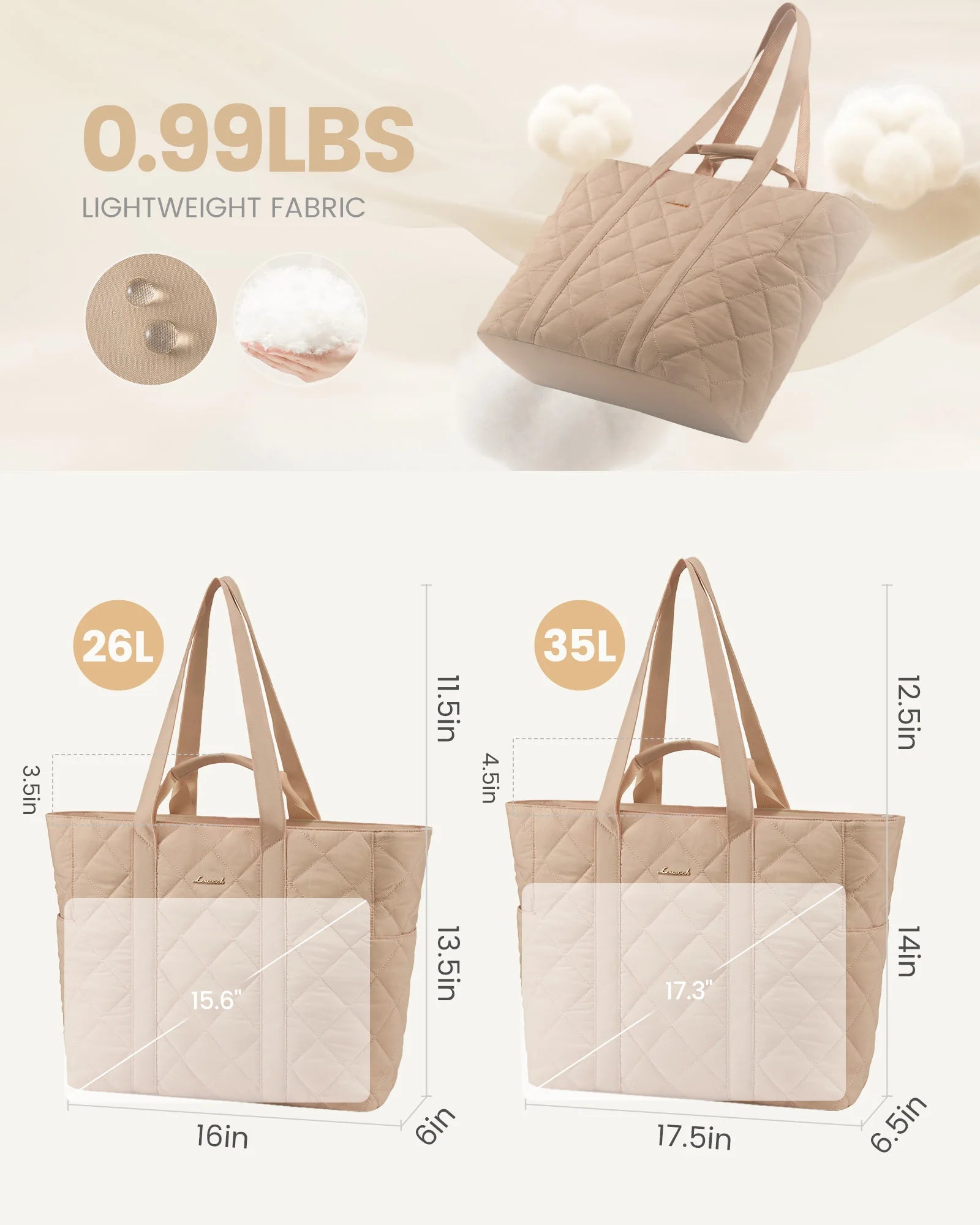 JMT-764938 Puffer Tote Bag for 15.6 in Laptop - Large Quilted Handbag with Shoulder Strap