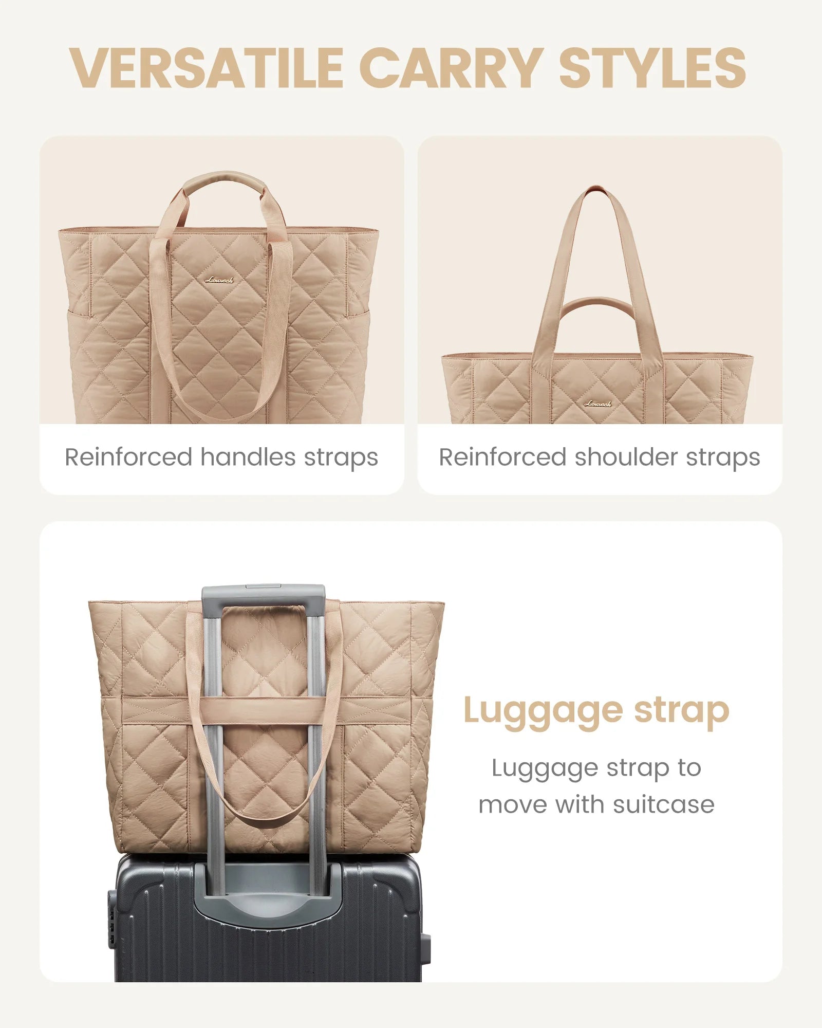 JMT-764938 Puffer Tote Bag for 15.6 in Laptop - Large Quilted Handbag with Shoulder Strap