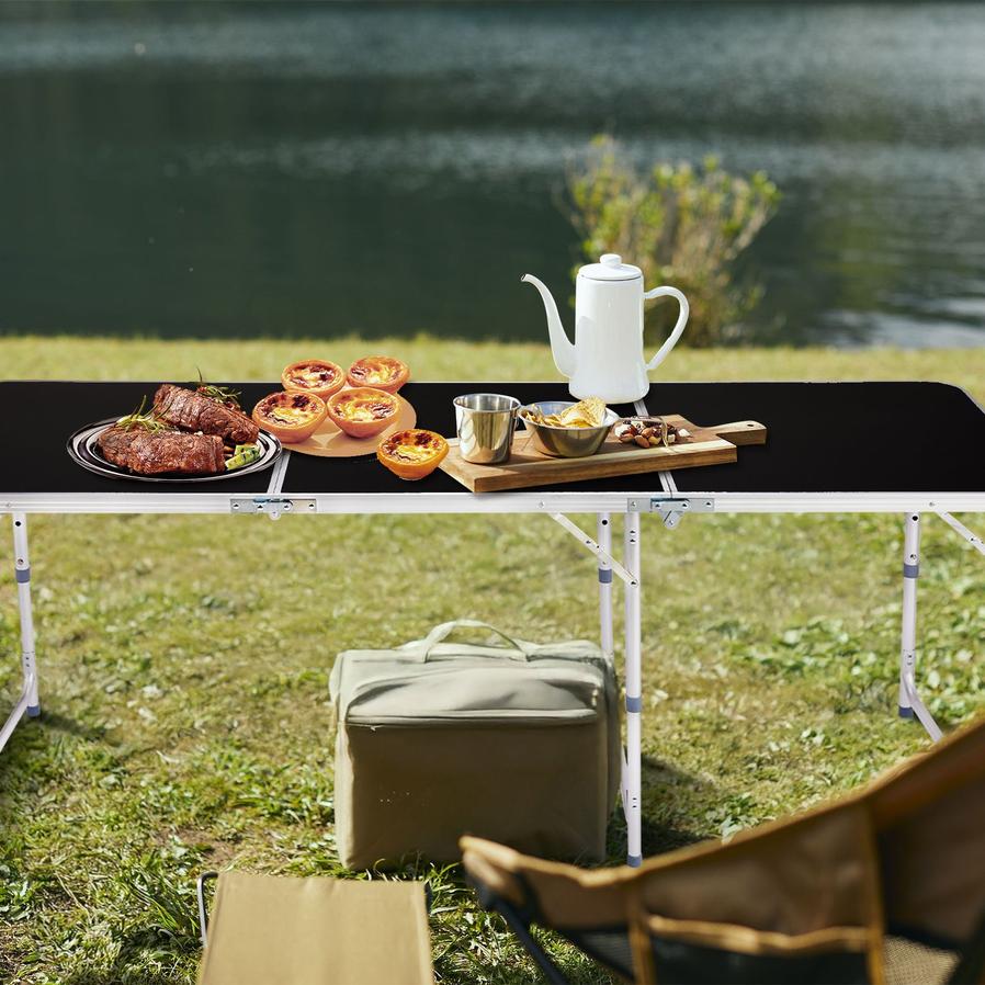 JMT-765002 6ft Black Aluminum Alloy Tri-Fold Outdoor Folding Table, 50kg Weight Capacity