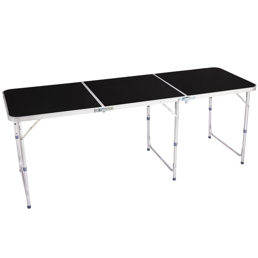 JMT-765002 6ft Black Aluminum Alloy Tri-Fold Outdoor Folding Table, 50kg Weight Capacity