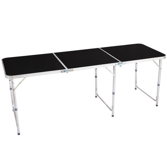 JMT-765002 6ft Black Aluminum Alloy Tri-Fold Outdoor Folding Table, 50kg Weight Capacity