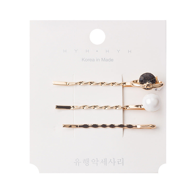 JMT-765642 Three-Piece Set of Geometric Pearl Wave Hairpins in Metal