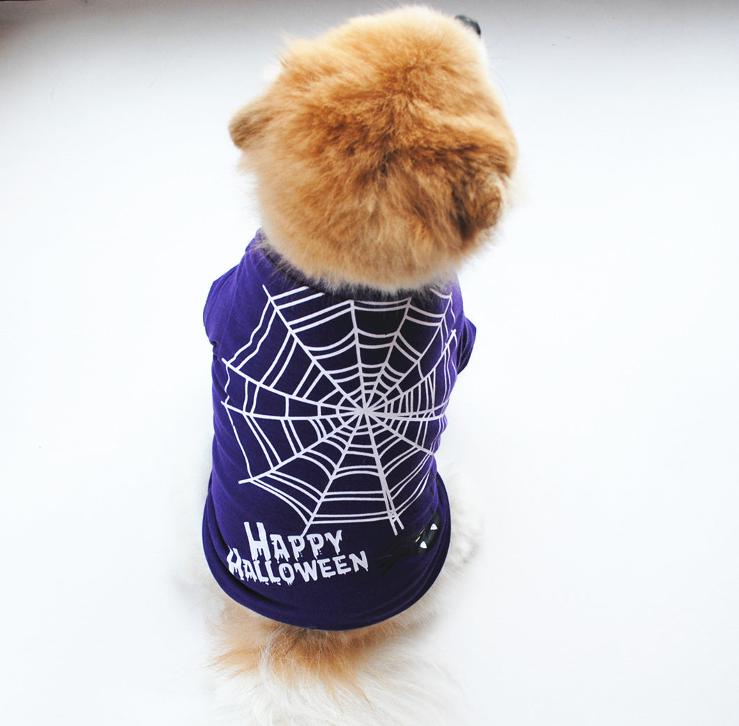 JMT-766026 Casual Cotton Halloween Pumpkin Dog Vest in Black and Purple - Sizes XS to L Available