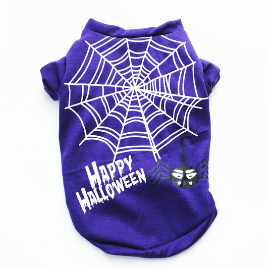 JMT-766026 Casual Cotton Halloween Pumpkin Dog Vest in Black and Purple - Sizes XS to L Available