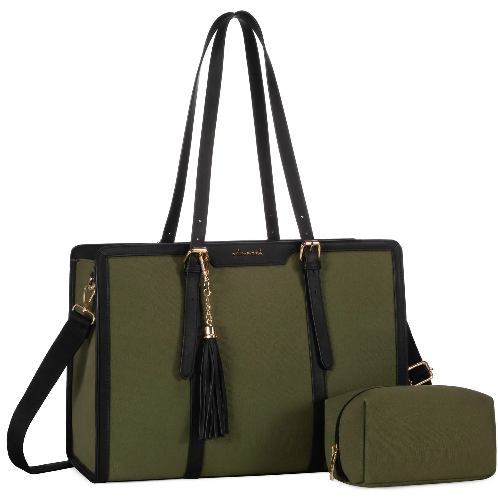 JMT-766090 Spacious PU Leather Canvas Laptop Tote Bag for School and Casual Use
