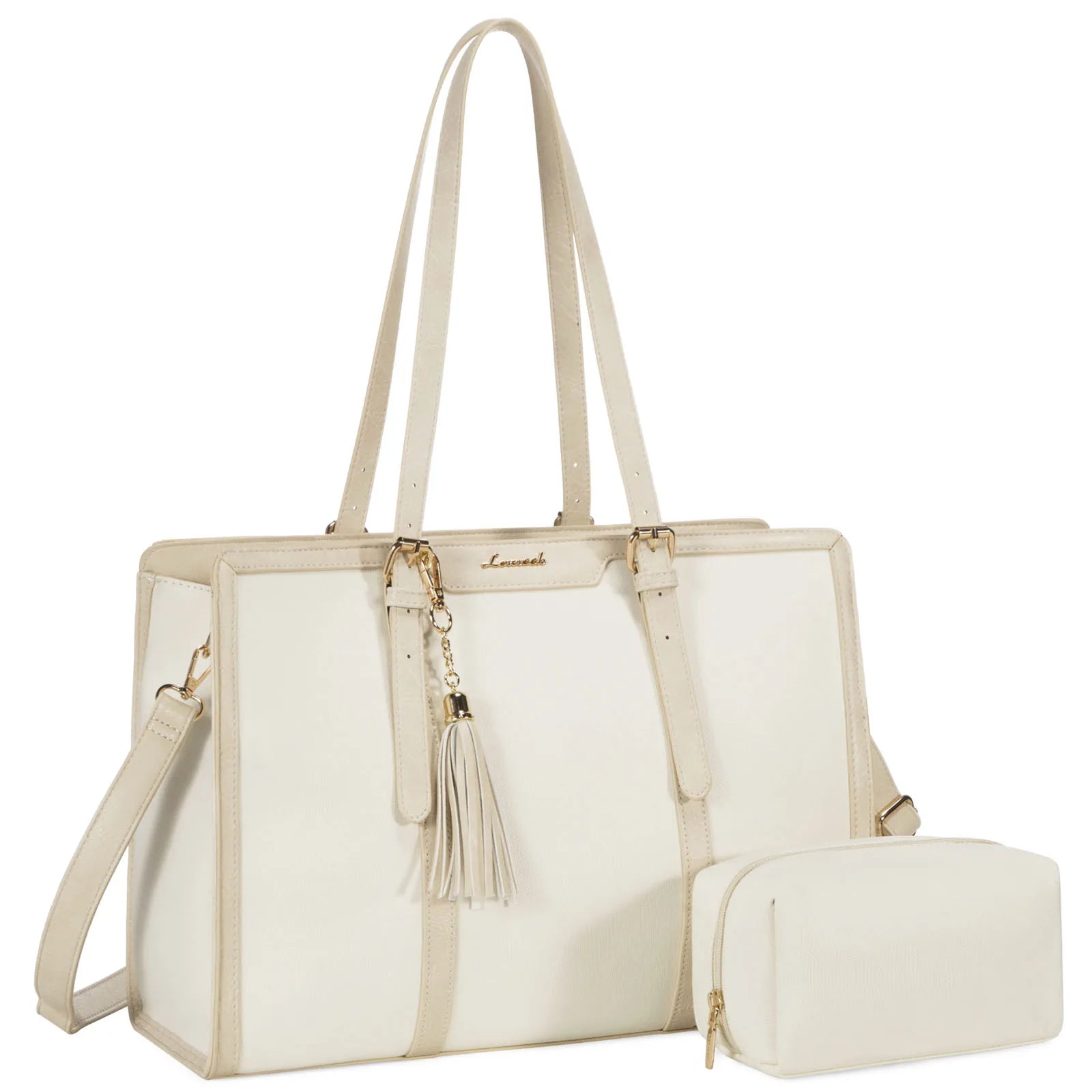 JMT-766090 Spacious PU Leather Canvas Laptop Tote Bag for School and Casual Use