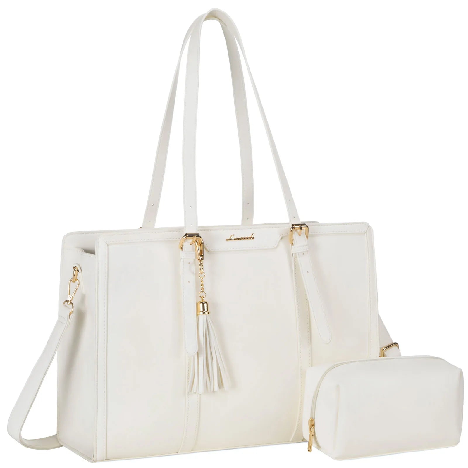 JMT-766090 Spacious PU Leather Canvas Laptop Tote Bag for School and Casual Use