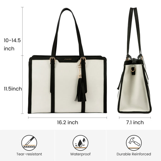 JMT-766090 Spacious PU Leather Canvas Laptop Tote Bag for School and Casual Use