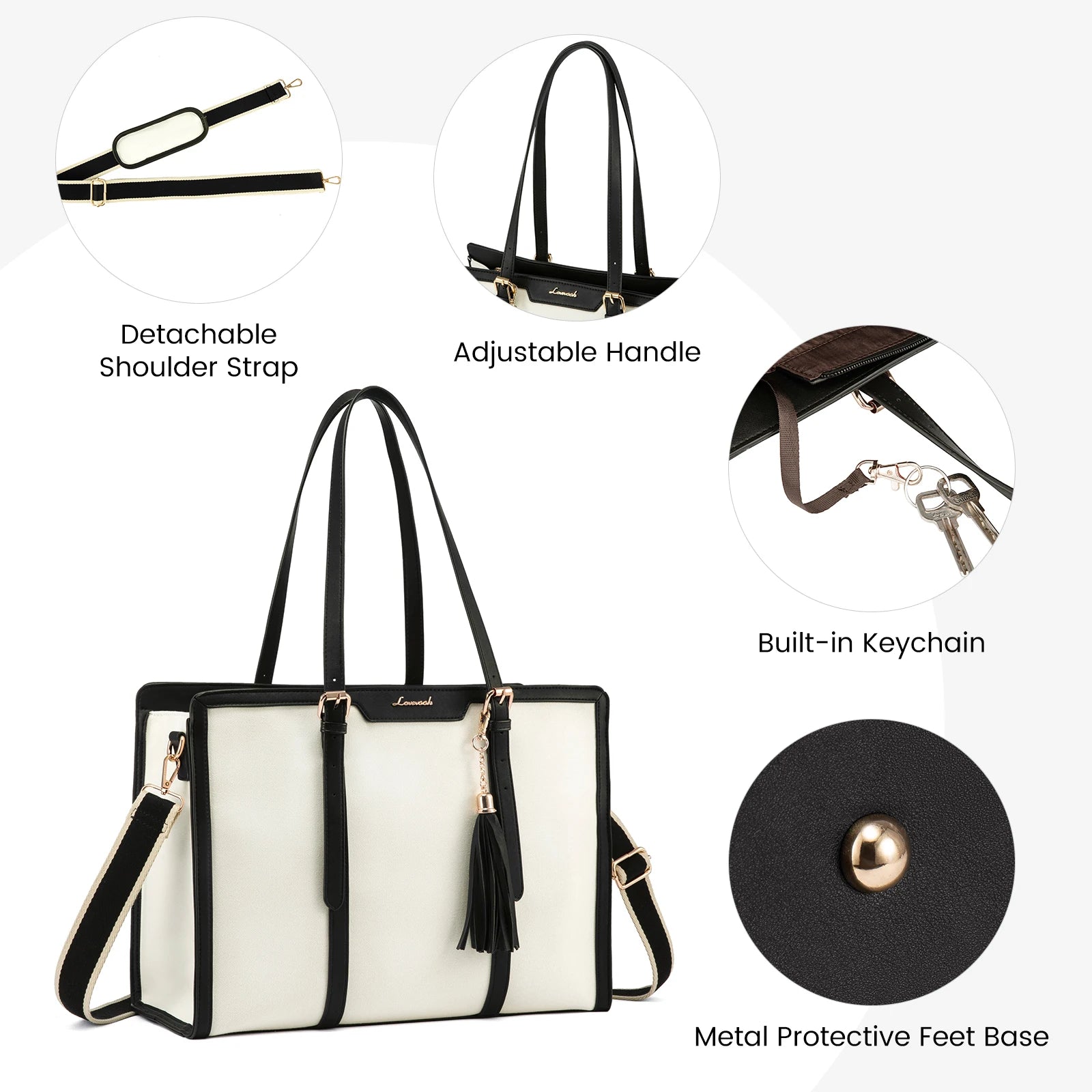 JMT-766090 Spacious PU Leather Canvas Laptop Tote Bag for School and Casual Use
