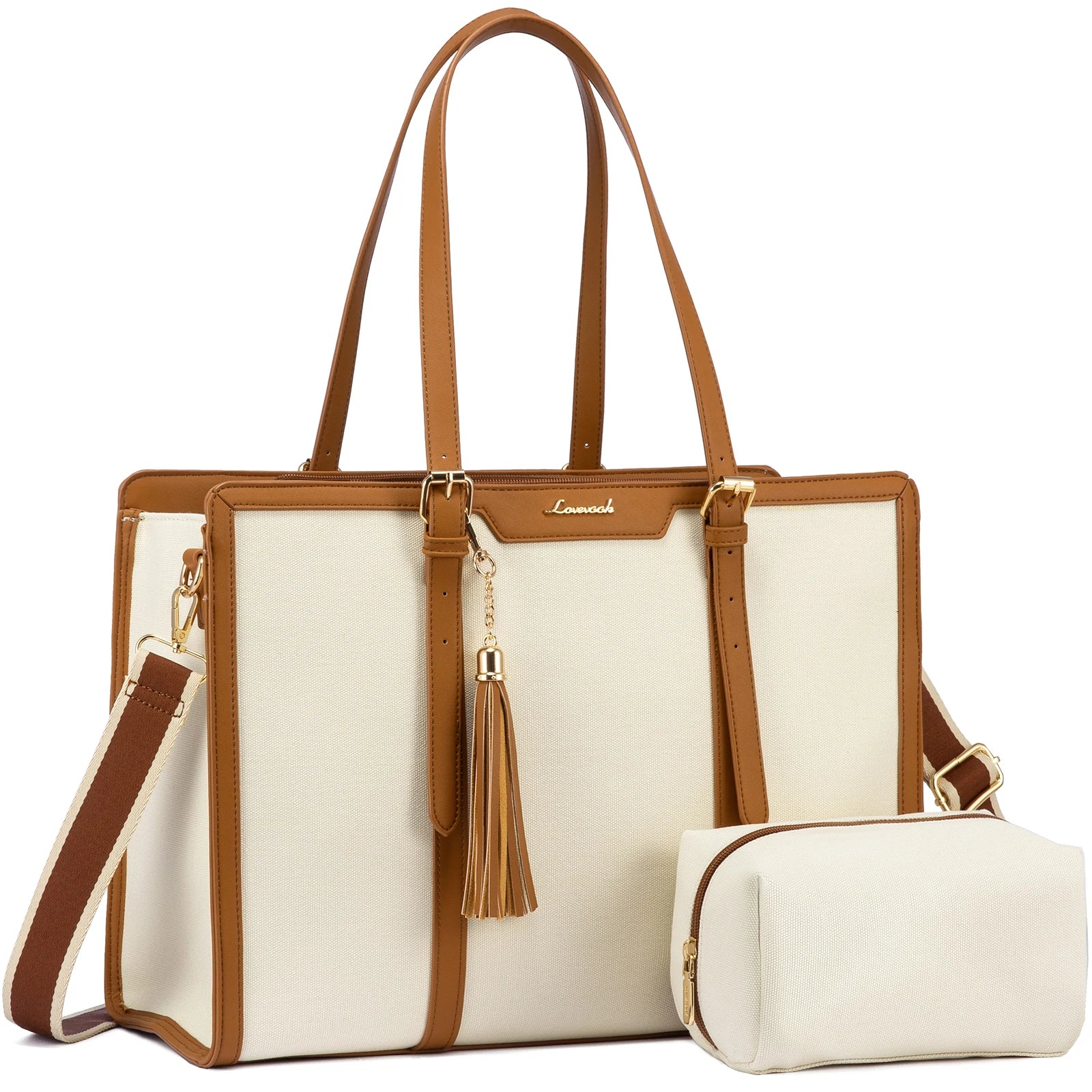 JMT-766090 Spacious PU Leather Canvas Laptop Tote Bag for School and Casual Use
