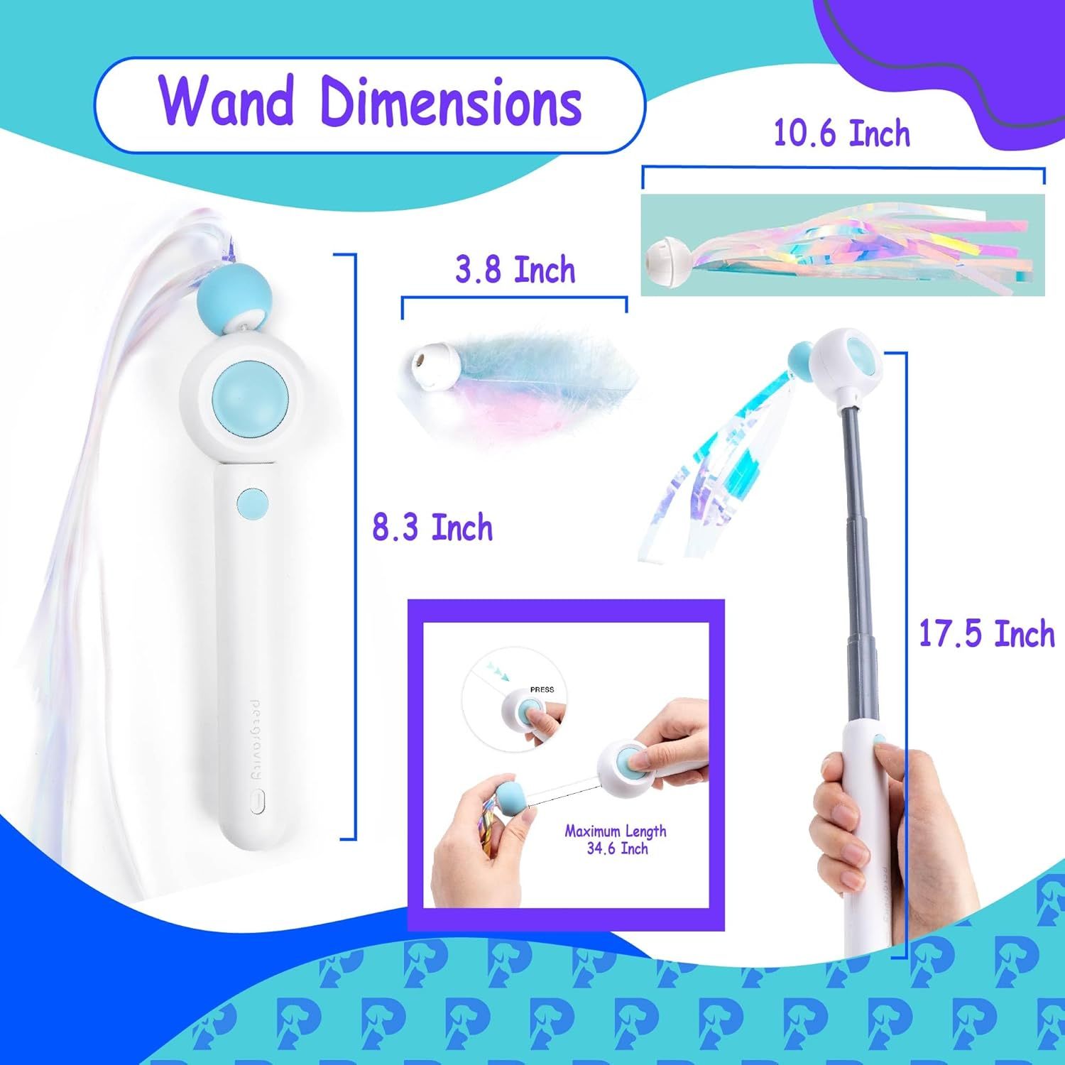 JMT-766410 Adjustable Cat Wand Toy - Extends from 8 to 17 Inches for Versatile Play