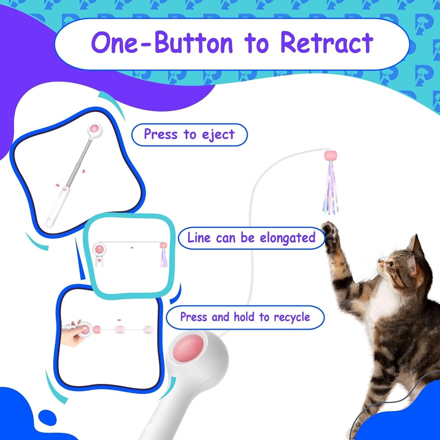 JMT-766410 Adjustable Cat Wand Toy - Extends from 8 to 17 Inches for Versatile Play