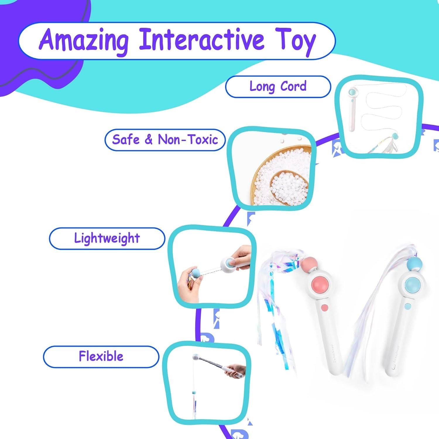 JMT-766410 Adjustable Cat Wand Toy - Extends from 8 to 17 Inches for Versatile Play