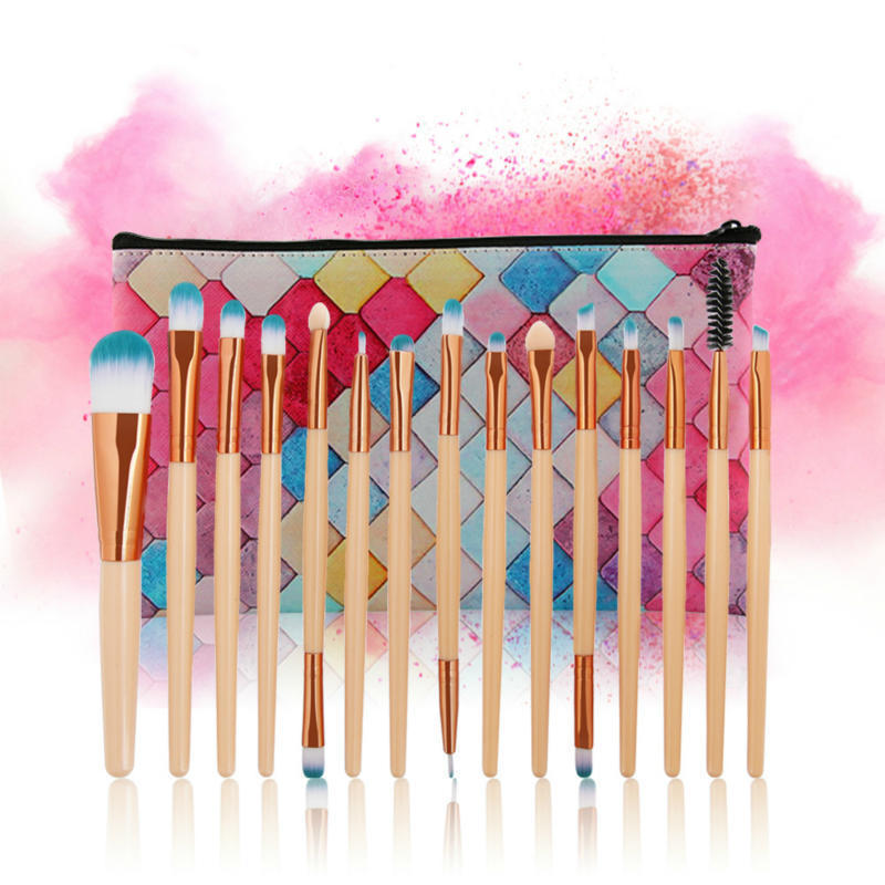 JMT-766538 Champagne Makeup Brush Set - 15 Packs, Rayon Brushes with Plastic Handles