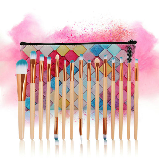 JMT-766538 Champagne Makeup Brush Set - 15 Packs, Rayon Brushes with Plastic Handles