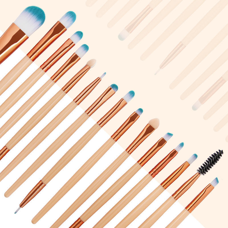 JMT-766538 Champagne Makeup Brush Set - 15 Packs, Rayon Brushes with Plastic Handles