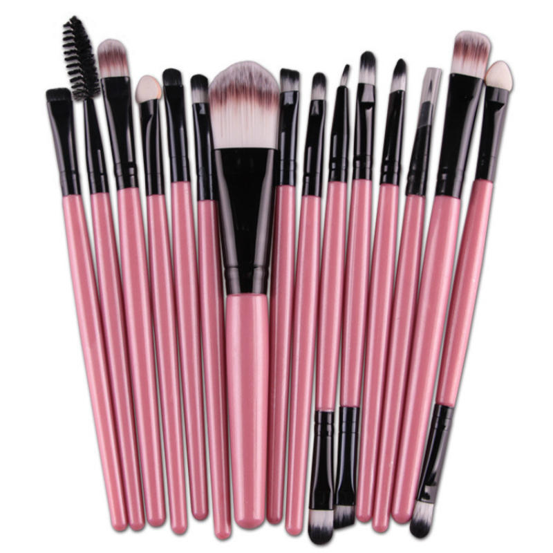 JMT-766538 Champagne Makeup Brush Set - 15 Packs, Rayon Brushes with Plastic Handles
