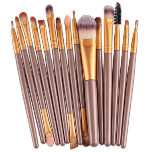 JMT-766538 Champagne Makeup Brush Set - 15 Packs, Rayon Brushes with Plastic Handles