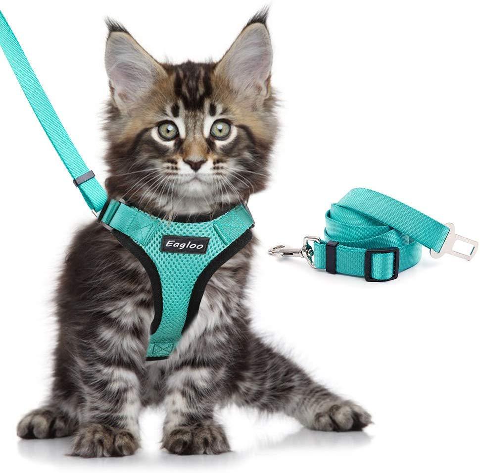 JMT-766602 Adjustable Reflective Soft Mesh Cat Vest Harness with Car Seat Belt Adapter for Kittens and Puppies