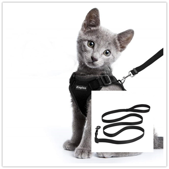 JMT-766602 Adjustable Reflective Soft Mesh Cat Vest Harness with Car Seat Belt Adapter for Kittens and Puppies