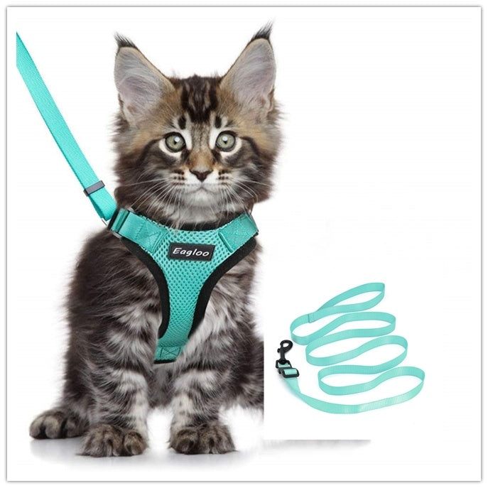 JMT-766602 Adjustable Reflective Soft Mesh Cat Vest Harness with Car Seat Belt Adapter for Kittens and Puppies