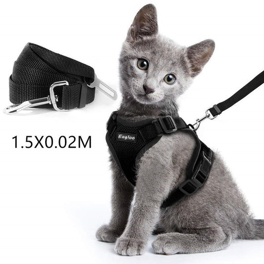 JMT-766602 Adjustable Reflective Soft Mesh Cat Vest Harness with Car Seat Belt Adapter for Kittens and Puppies