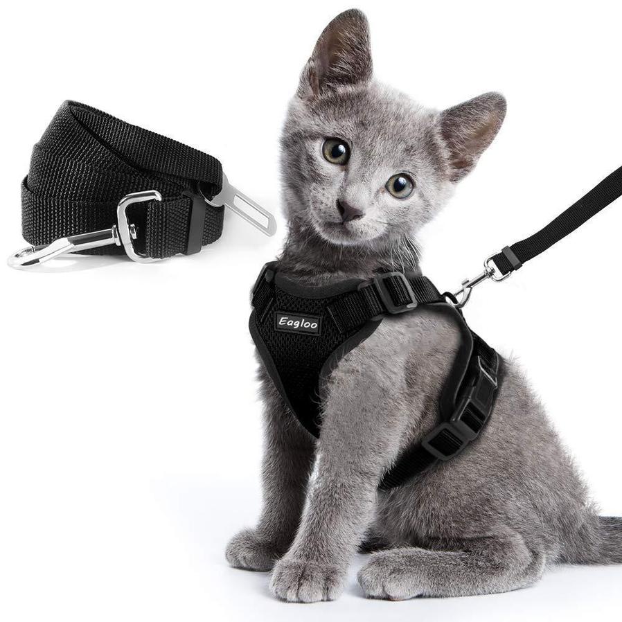 JMT-766602 Adjustable Reflective Soft Mesh Cat Vest Harness with Car Seat Belt Adapter for Kittens and Puppies