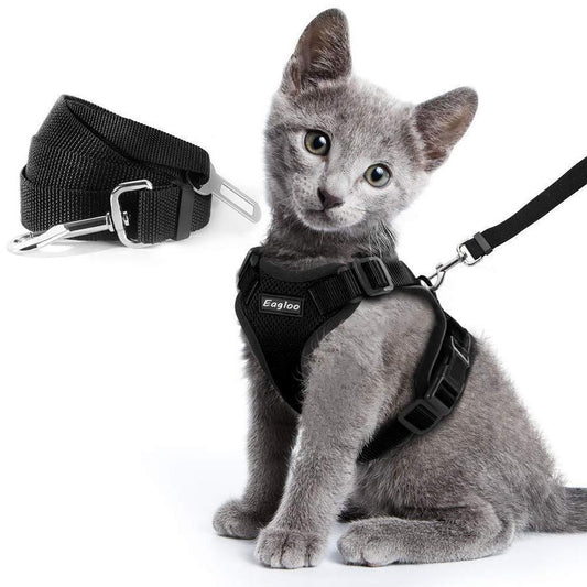 JMT-766602 Adjustable Reflective Soft Mesh Cat Vest Harness with Car Seat Belt Adapter for Kittens and Puppies
