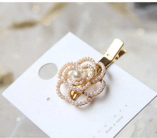 JMT-766794 Elegant Pearl Flower Hairpin for Women - Korean Style Alloy Side Clip Accessory