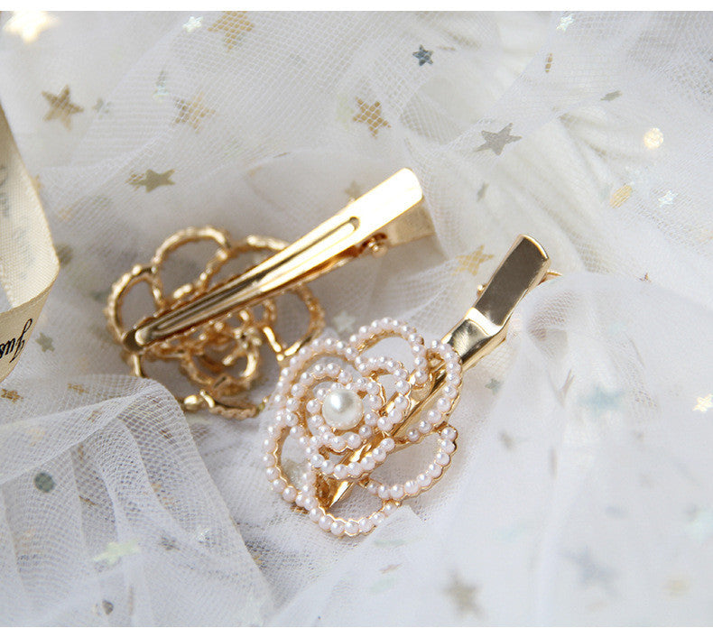 JMT-766794 Elegant Pearl Flower Hairpin for Women - Korean Style Alloy Side Clip Accessory
