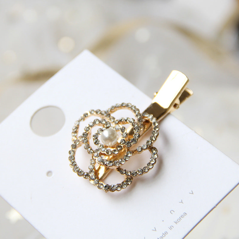 JMT-766794 Elegant Pearl Flower Hairpin for Women - Korean Style Alloy Side Clip Accessory