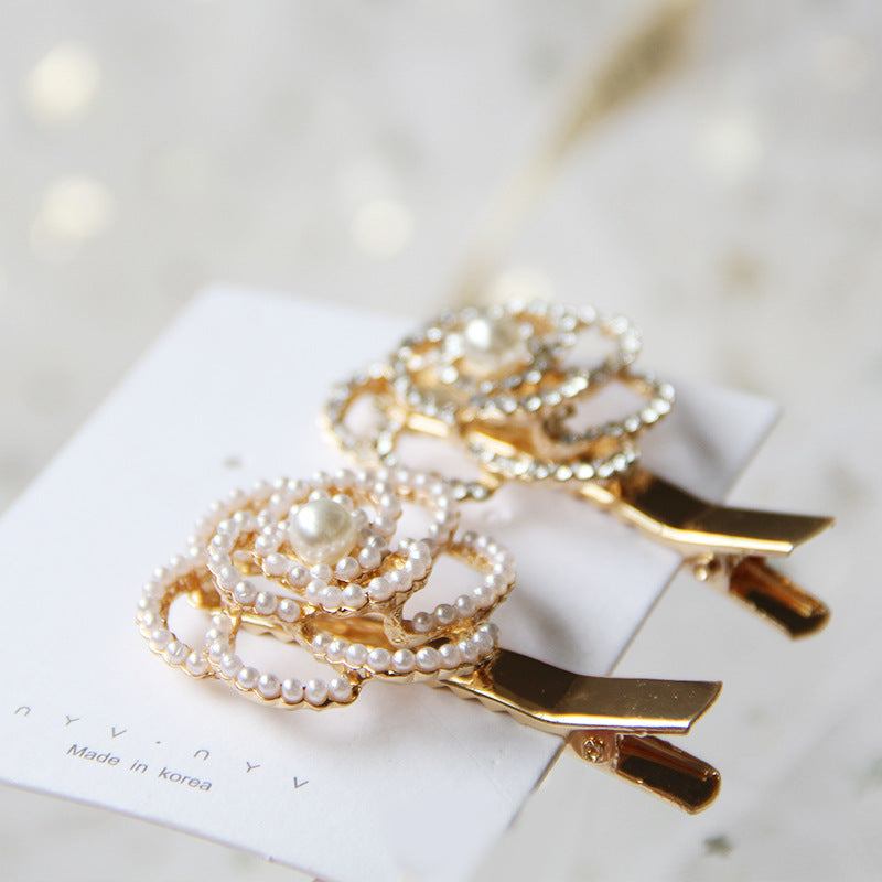 JMT-766794 Elegant Pearl Flower Hairpin for Women - Korean Style Alloy Side Clip Accessory