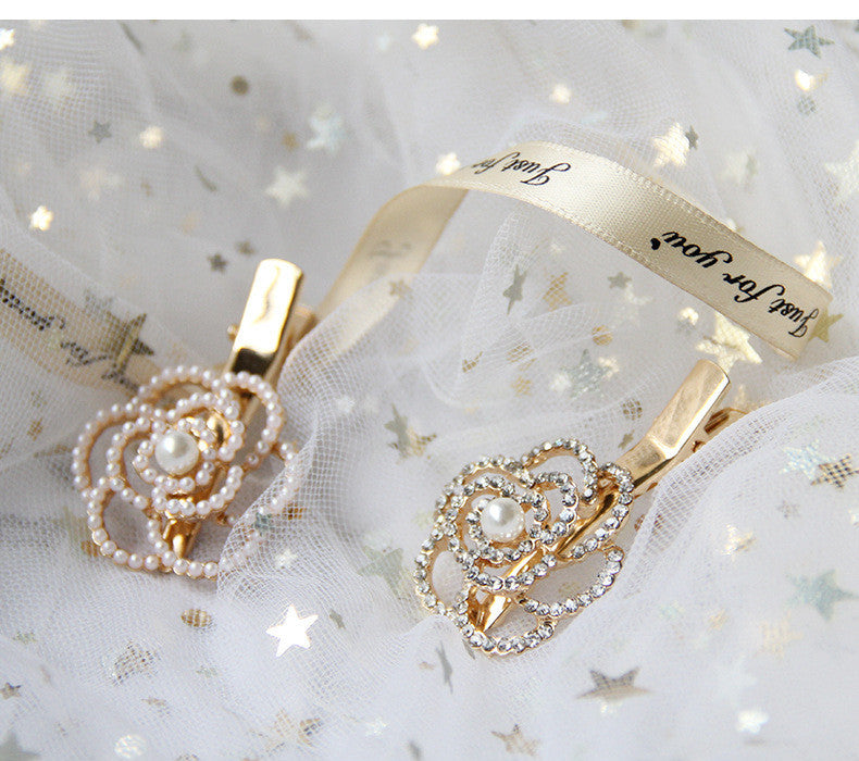 JMT-766794 Elegant Pearl Flower Hairpin for Women - Korean Style Alloy Side Clip Accessory