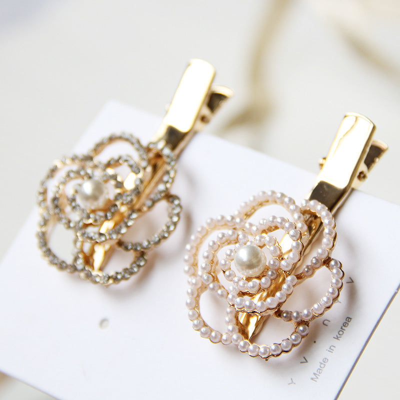 JMT-766794 Elegant Pearl Flower Hairpin for Women - Korean Style Alloy Side Clip Accessory