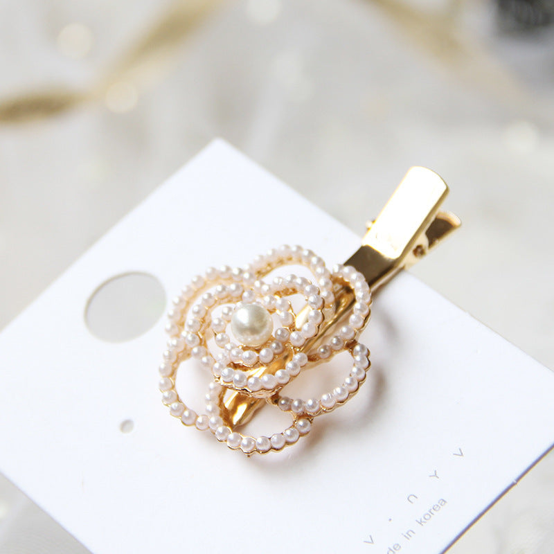 JMT-766794 Elegant Pearl Flower Hairpin for Women - Korean Style Alloy Side Clip Accessory