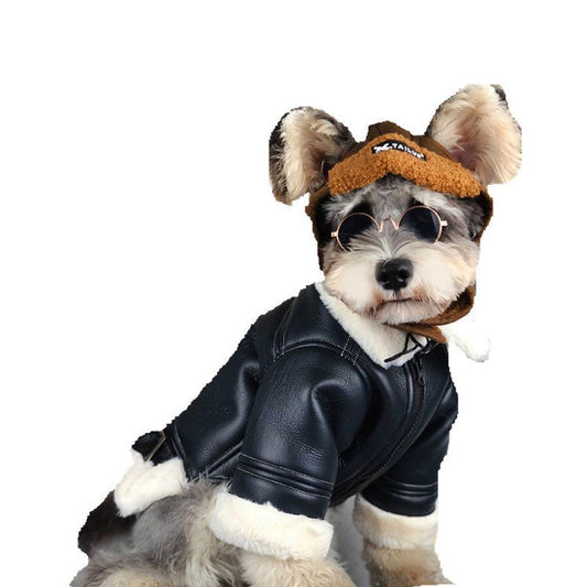 JMT-767050 Cozy Velvet Lined PU Leather Dog Jacket for Cooler Weather