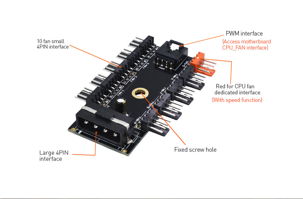 JMT-767434 Computer Fan Hub with Power Supply - Model: Fan Hub Item No. 1-10