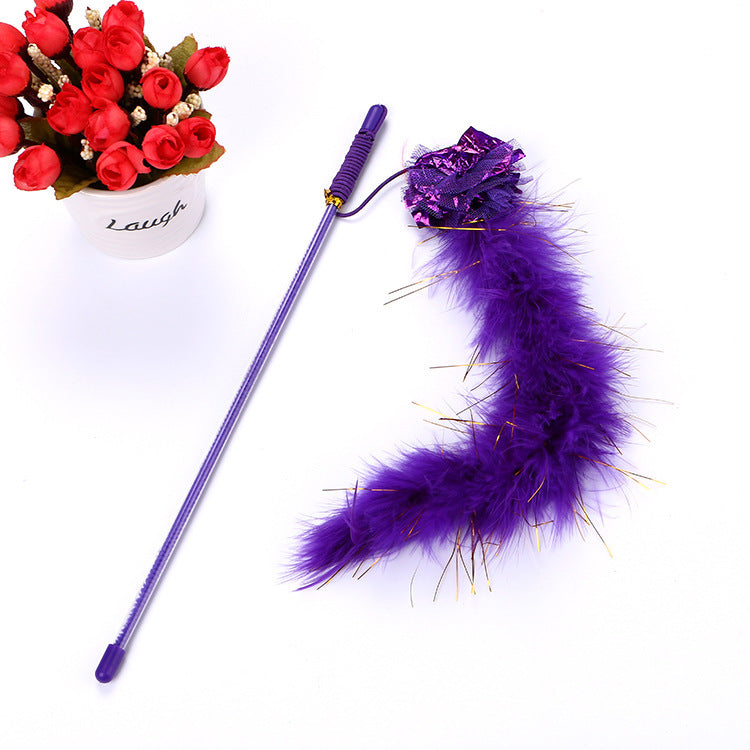 JMT-767562 Interactive Feather Teaser Wand with Crinkle Ball for Indoor Cat Play and Exercise
