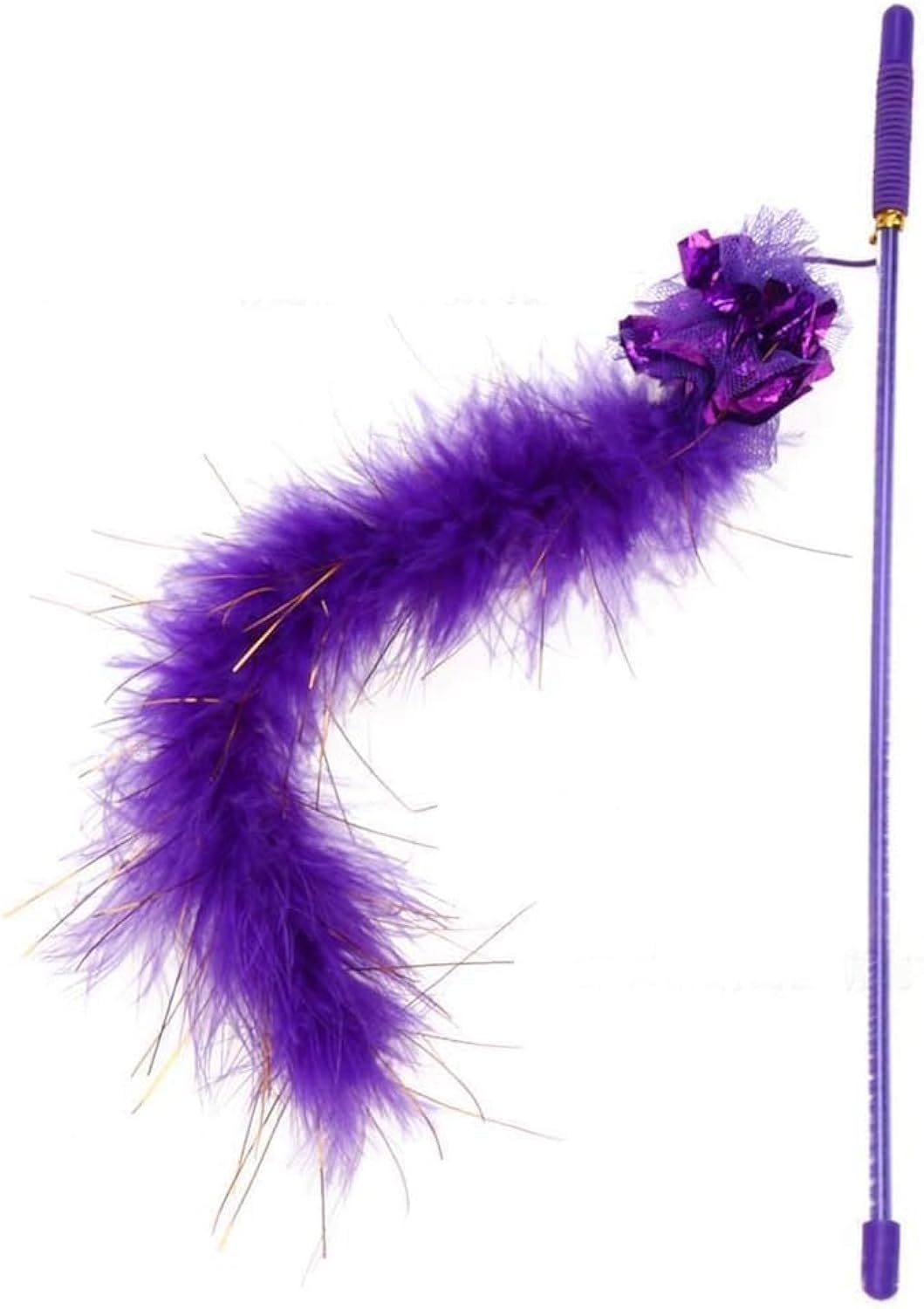 JMT-767562 Interactive Feather Teaser Wand with Crinkle Ball for Indoor Cat Play and Exercise