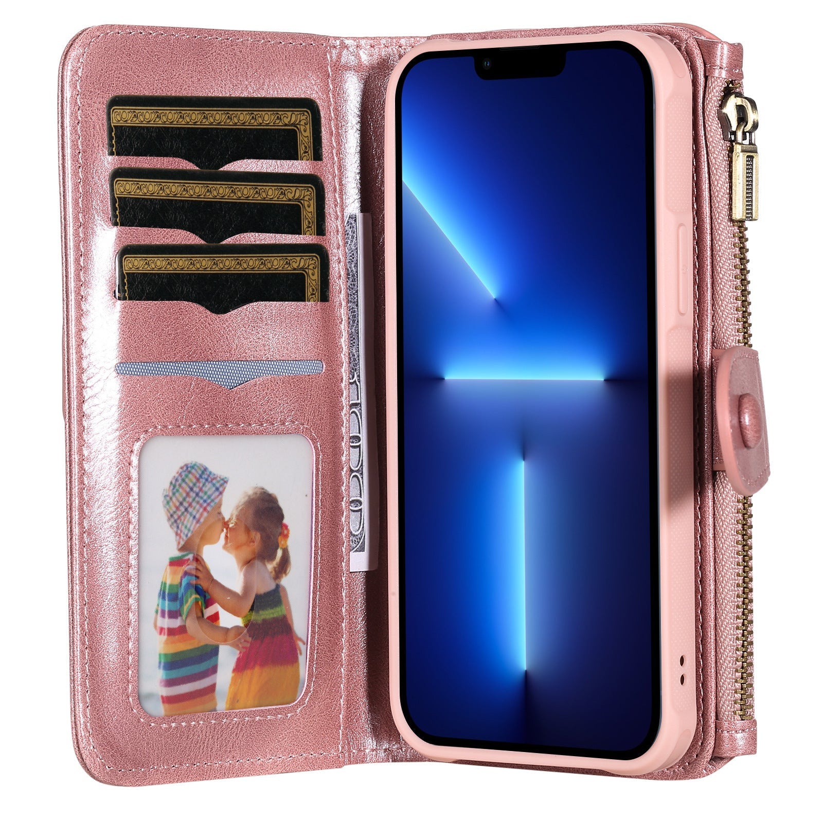 JMT-767946 Multi-Function Leather Phone Case with Card Wallet and Magnetic Anti-Fall Protection for 16 Models