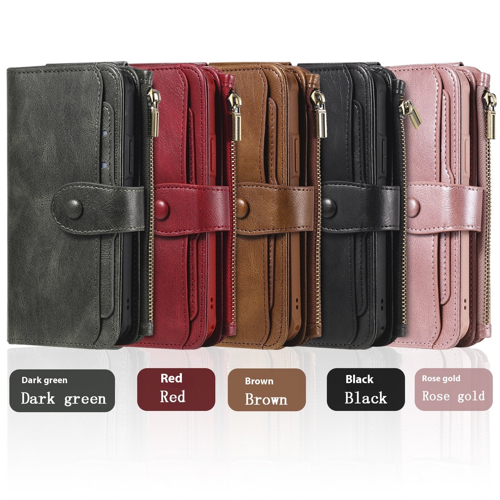 JMT-767946 Multi-Function Leather Phone Case with Card Wallet and Magnetic Anti-Fall Protection for 16 Models
