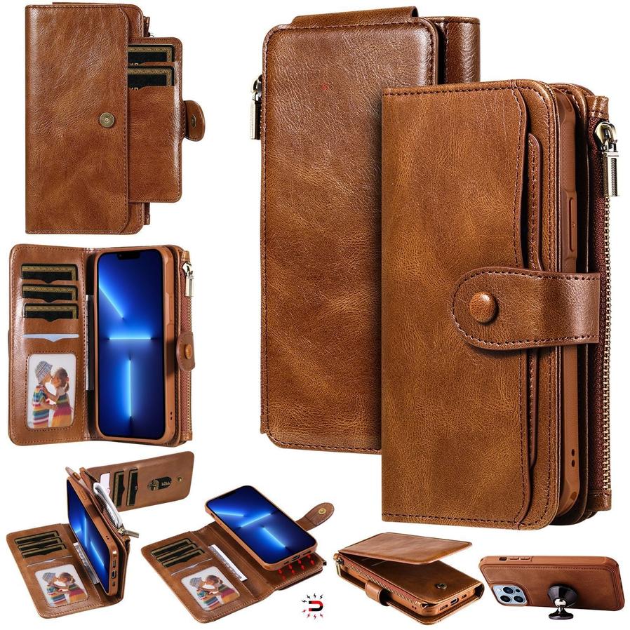 JMT-767946 Multi-Function Leather Phone Case with Card Wallet and Magnetic Anti-Fall Protection for 16 Models