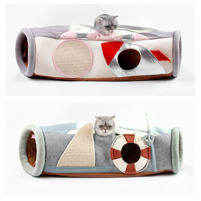 JMT-768394 Folding UFO Cat Scratcher and Semi-Enclosed Litter Tunnel for Pets