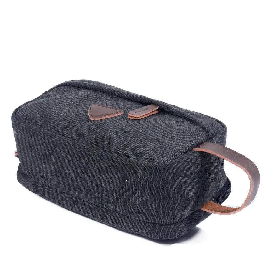 JMT-768458 Retro Canvas and PU Leather Travel Toiletry Bag 30cm x 20cm x 5cm