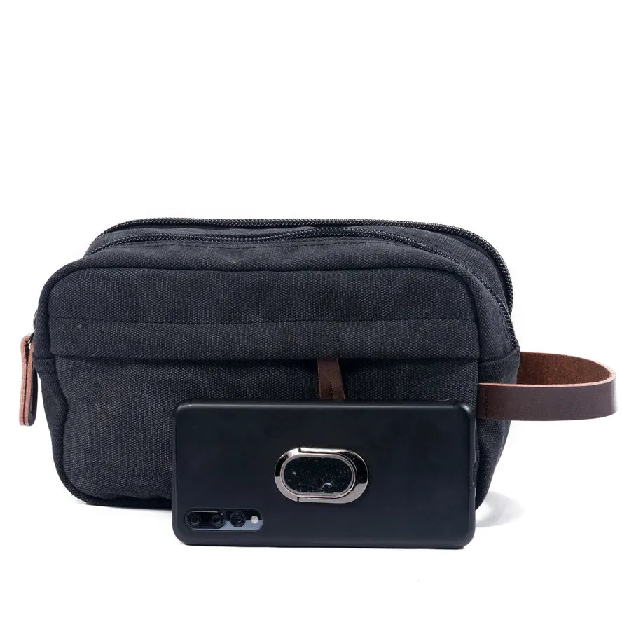 JMT-768458 Retro Canvas and PU Leather Travel Toiletry Bag 30cm x 20cm x 5cm