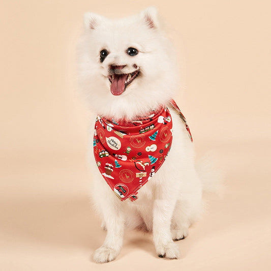 JMT-769034 Double-Sided Pet Triangle Scarf with Festive Patterns for Dogs
